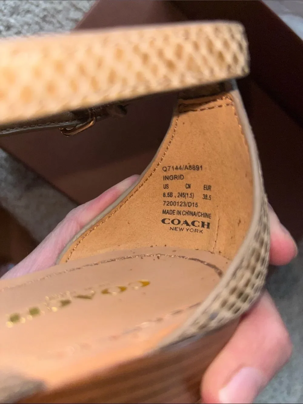 Coach Taupe Snake-Print Wedge Sandals with Ankle Strap